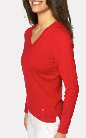 Golftini Red Stretch V-Neck Sweater