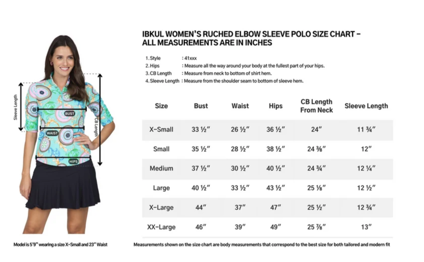 IBKUL Eleanor Ruched Elbow Sleeve Mandarin Collar Top (Multiple Colors)