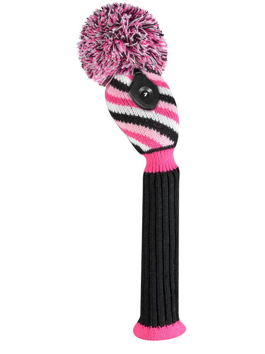 Just4Golf Pink Multi Diagonal Stripe Knitted Head Covers