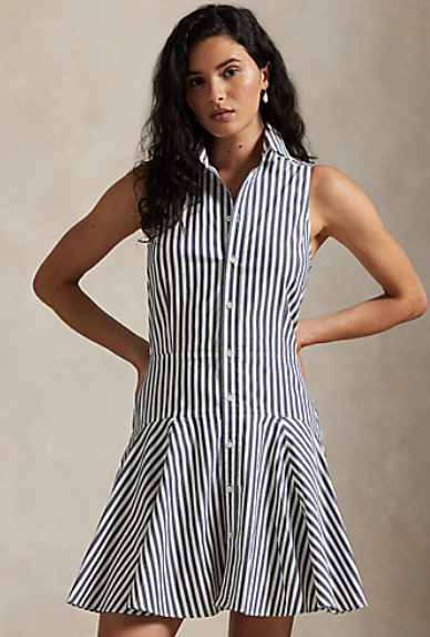 lauren ralph lauren women's striped fit & flare dress Ralph Lauren Striped Linen Fit-And-Flare Dress In Red/Cream/Navy
