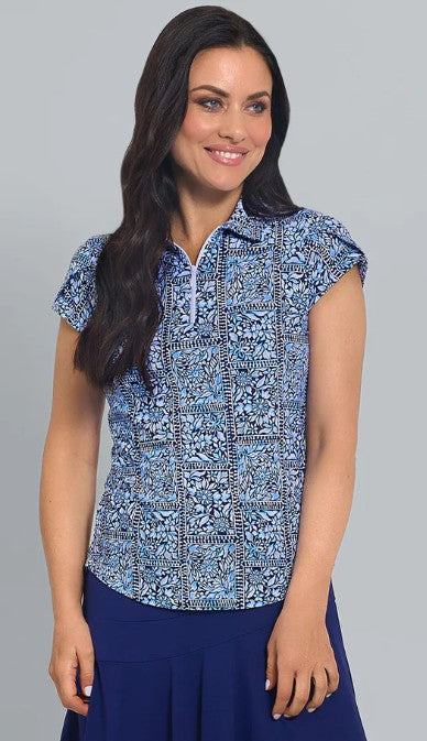 IBKUL Josie Print Tulip Sleeve Polo (Multiple Colors)