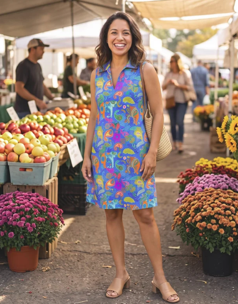 Katherine Way St. Regis V-Neck Dress in Paisley Pachyderms Periwinkle
