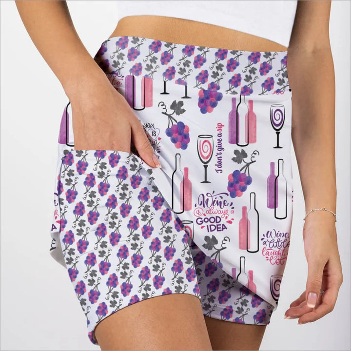 Skort Obsession Keep Wining Print Women's Skort 17"