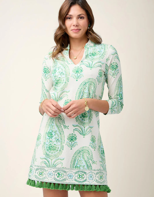Spartina Kit Jersey 3/4 Sleeve Dress Flagler Paisley Green