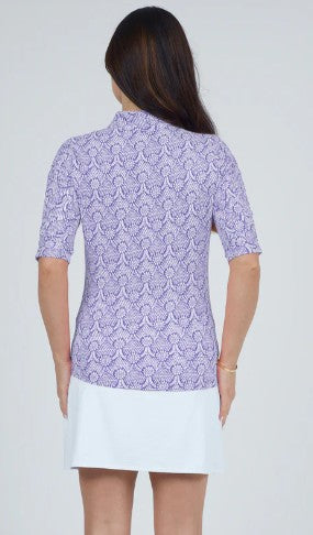 IBKUL Leslie Print Ruched Elbow Length Sleeve Top