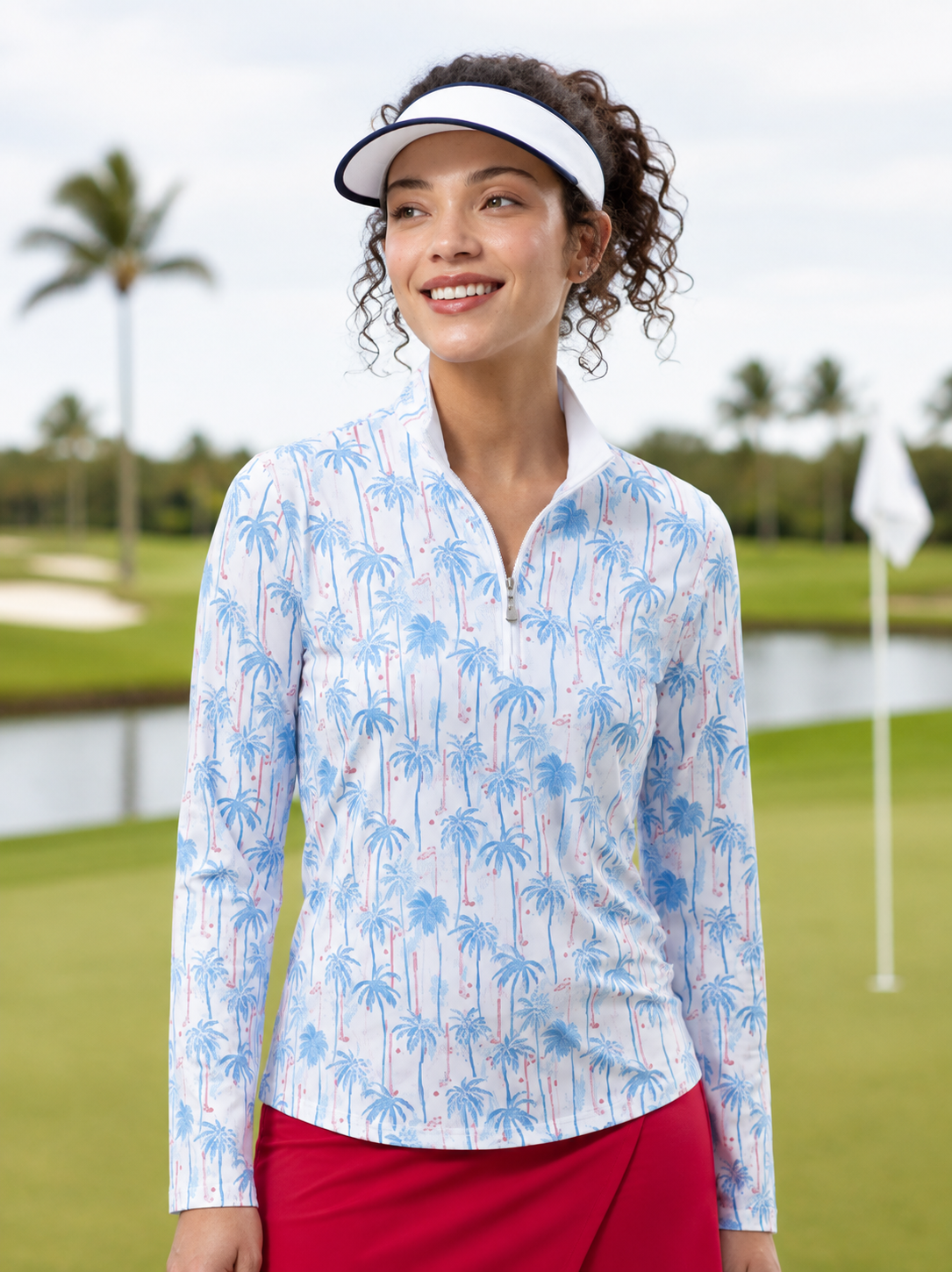SanSoleil Women's SolCool Longsleeve Print Mock (Multiple Colors)