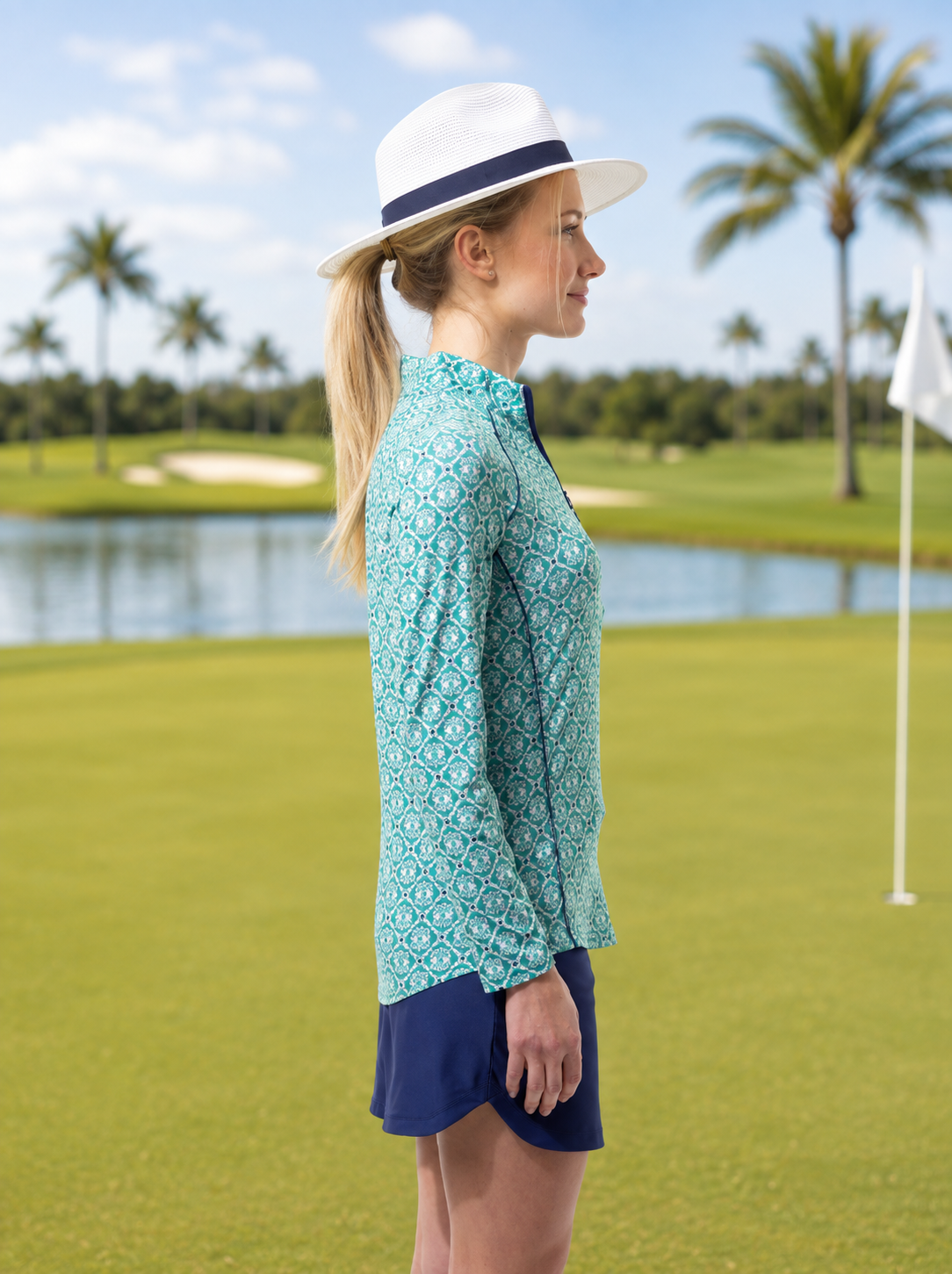 SanSoleil Women's SolCool Longsleeve Casablanca Print Mock (Multiple Colors)