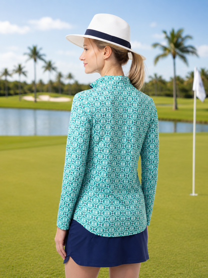 SanSoleil Women's SolCool Longsleeve Casablanca Print Mock (Multiple Colors)