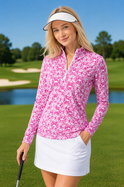 SanSoleil Women's SolCool Longsleeve Print Mock (Multiple Colors)
