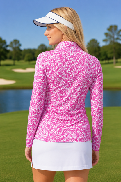 SanSoleil Women's SolCool Longsleeve Print Mock (Multiple Colors)