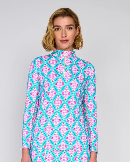 G Lifestyle Golf Mock Neck Quarter-Zip Pullover Long Sleeve in Car. Turq. Arbor