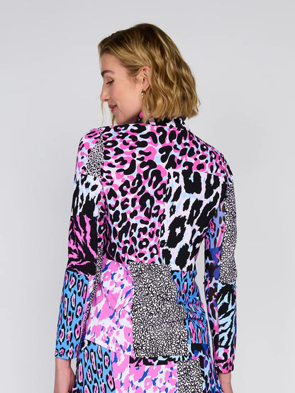 G Lifestyle Golf Mock Neck Quarter-Zip Pullover Long Sleeve in Multi Patchwork