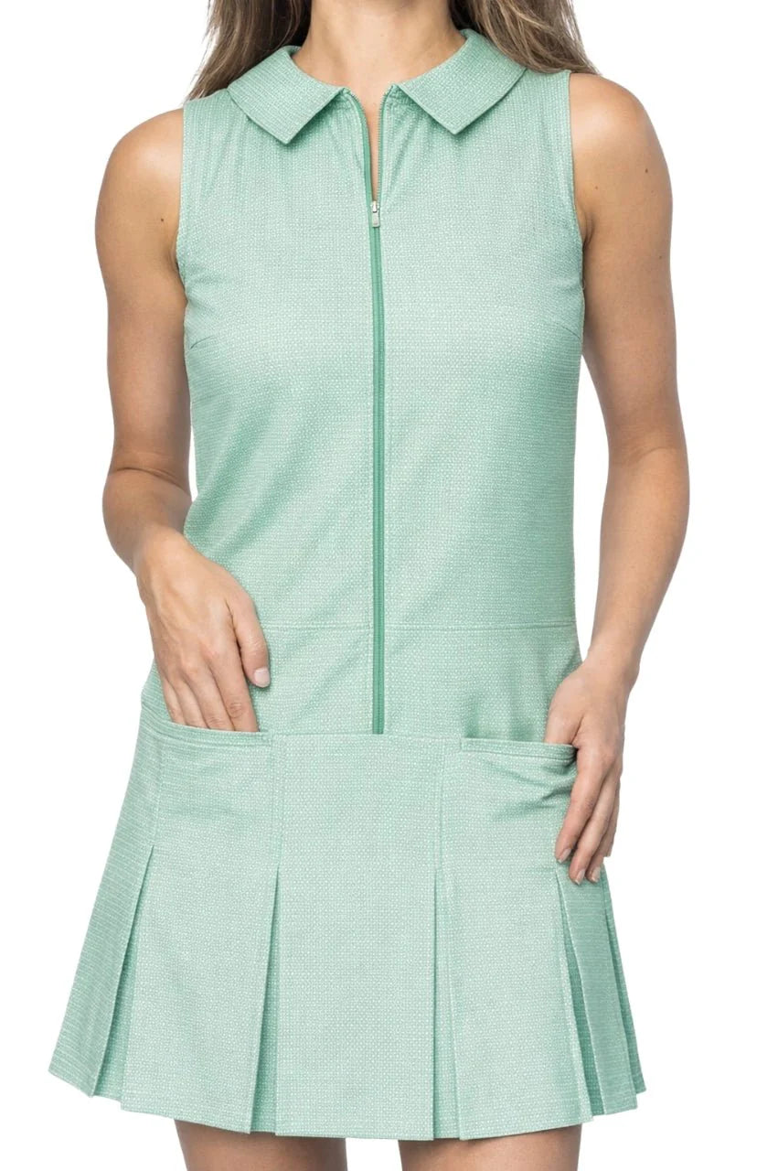 GOLFTINI Timeless Pleated Dress in Kelly Green Plaid