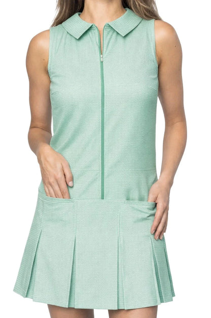 GOLFTINI Timeless Pleated Dress in Kelly Green Plaid