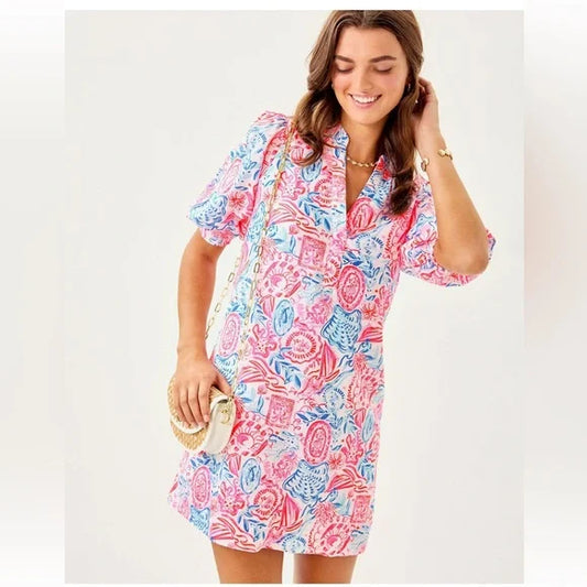 LILLY PULITZER MIALEIGH LINEN DRESS SHORT SLEEVE