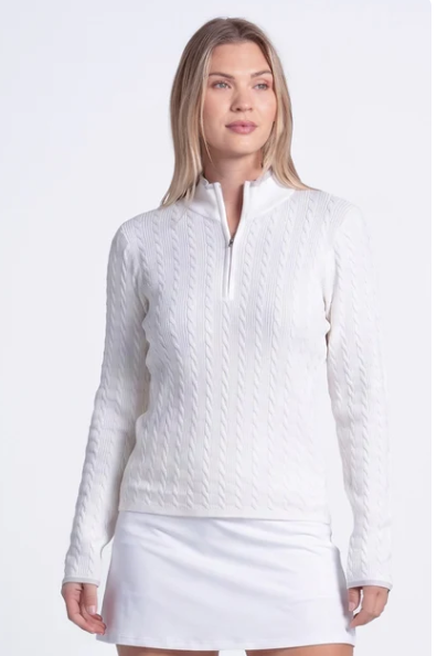 Lucky in Love PREPPY GOLF PLEASE Mini Cable 1/4 Zip Sweater (Multiple Colors)