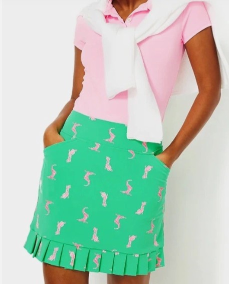 LILLY PULITZER Monica Pleated Skort 17" in Spearmint Par Tee Animals