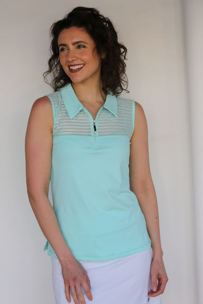 FAMARA Aqua Sleeveless Sheer Golf Shirt