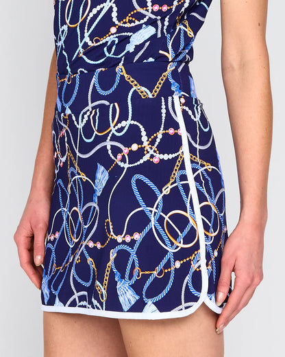 G Lifestyle Piping Stretch Skirt 15" in Navy Belts