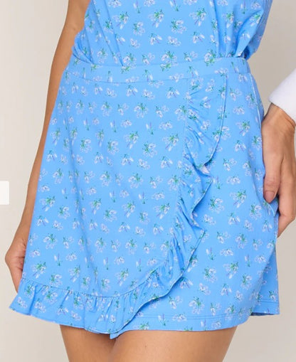 G Lifestyle Ruffle Wrap Skort 14" in Bt. Peri Bouquet