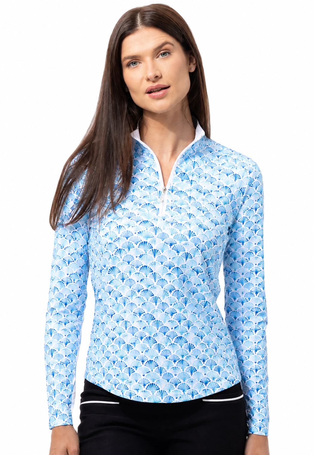 SanSoleil SolCool Longsleeve Print Mock in Shelltee Blue