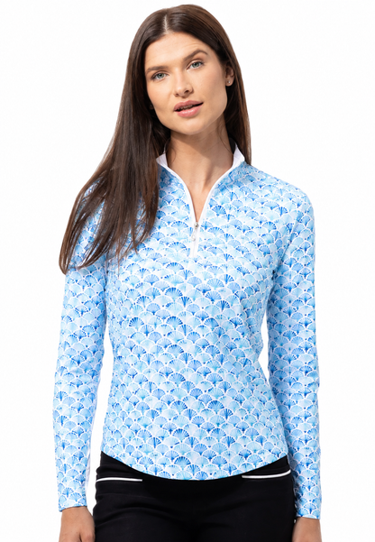 SanSoleil SolCool Longsleeve Print Mock in Shelltee Blue