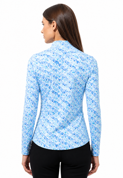 SanSoleil SolCool Longsleeve Print Mock in Shelltee Blue