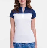 EPNY Natural Instinct Cap Sleeve Color Blocked Zip Mock Polo