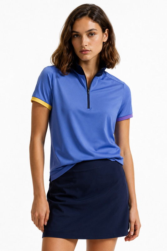 Ralph Lauren RLX SHORT-SLEEVE AIR TECH PIQUE 1/4 ZIP TRI COLOR POLO