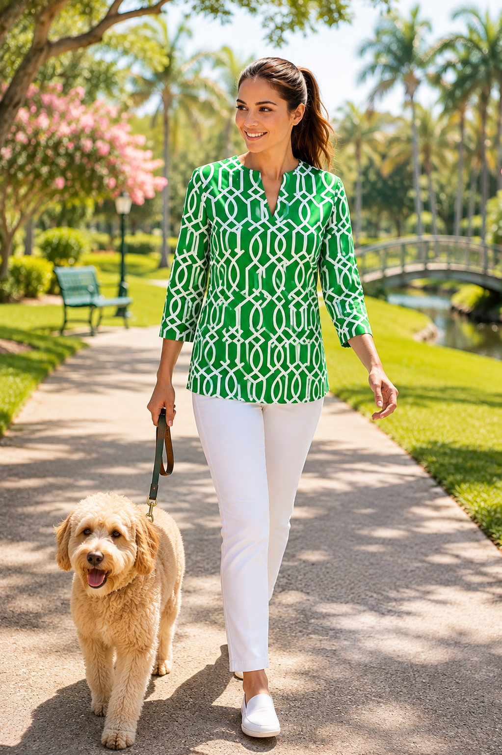 Katherine Way Boca Tiki Bar Tunic in Shamrock Green & White