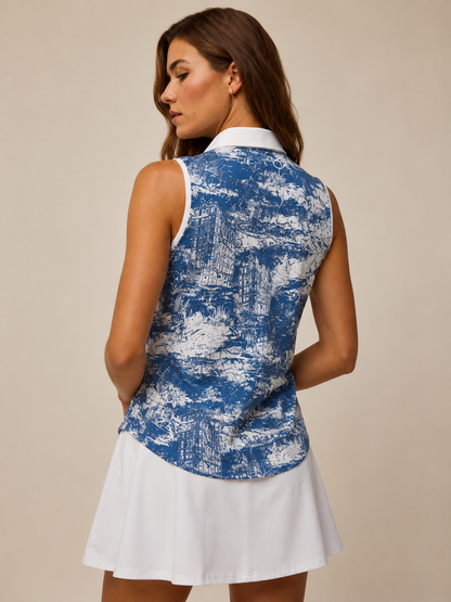 GREYSON Huntress Toile Sleeveless Vesta Mock Neck Top