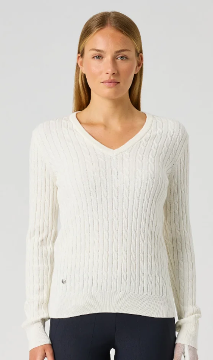 Daily Sports Madelene Cable Knit V-Neck Sweater (Multiple Colors)
