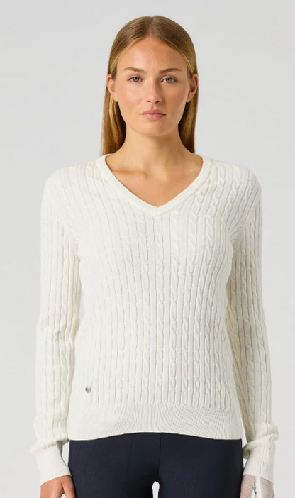 Daily Sports Madelene Cable Knit V-Neck Sweater (Multiple Colors)