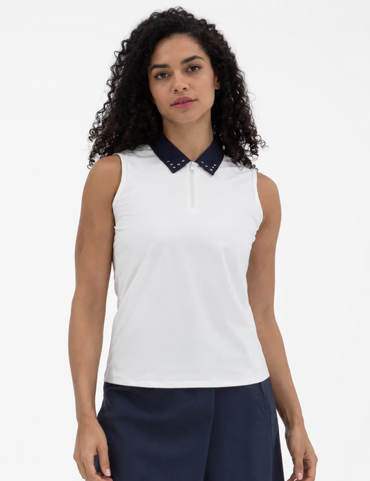 FORAY Sleeveless Studded Collar Polo
