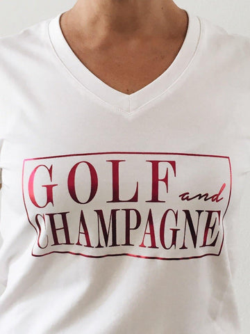 Bump & Run Golf and Champagne V-Neck Tee - Gals on and off the Green