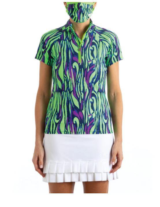 Tzu Tzu Lucy Wild Print Short Sleeve Polo - Gals on and off the Green