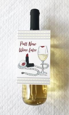 Bloom Designs Bottle Tag Putt Now Wine Later Print - Gals on and off the Green