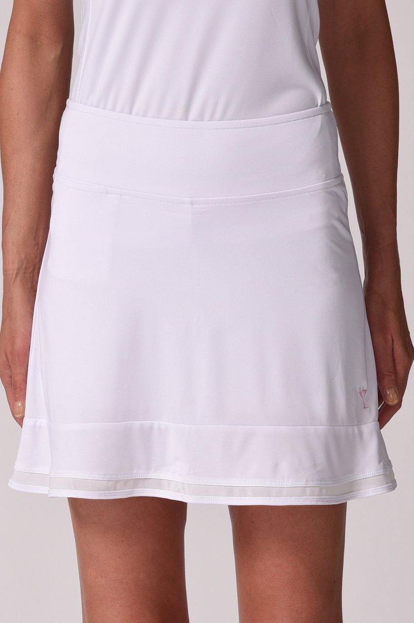 Golftini Top Golf Pull On Mesh Trim Ruffle Skort (White) - Gals on and off the Green